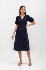 JERIELLE LINEN MIDI DRESS W SASH