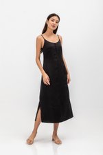 CATE SATIN SCOOP NECK BUTTONDOWN SLIP DRESS