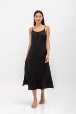 CATE SATIN SCOOP NECK BUTTONDOWN SLIP DRESS