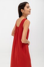 MERIDA V NECK ELASTIC BACK MIDI DRESS W SLIT