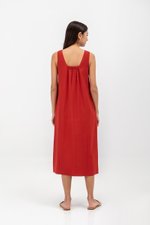 MERIDA V NECK ELASTIC BACK MIDI DRESS W SLIT