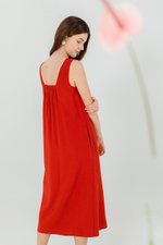 MERIDA V NECK ELASTIC BACK MIDI DRESS W SLIT