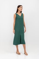 MERIDA V NECK ELASTIC BACK MIDI DRESS W SLIT