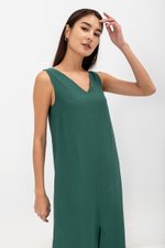 MERIDA V NECK ELASTIC BACK MIDI DRESS W SLIT
