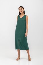 MERIDA V NECK ELASTIC BACK MIDI DRESS W SLIT