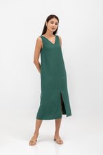 MERIDA V NECK ELASTIC BACK MIDI DRESS W SLIT