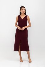 MERIDA V NECK ELASTIC BACK MIDI DRESS W SLIT