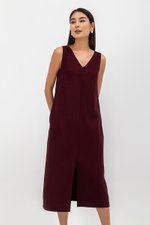 MERIDA V NECK ELASTIC BACK MIDI DRESS W SLIT