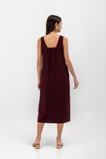 MERIDA V NECK ELASTIC BACK MIDI DRESS W SLIT