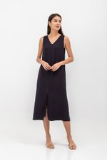 MERIDA V NECK ELASTIC BACK MIDI DRESS W SLIT