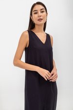 MERIDA V NECK ELASTIC BACK MIDI DRESS W SLIT