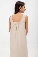 MERIDA V NECK ELASTIC BACK MIDI DRESS W SLIT