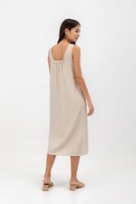 MERIDA V NECK ELASTIC BACK MIDI DRESS W SLIT