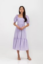 COPEN PLEATED PUFF SLEEVE COTTON MAXI DRESS
