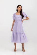 COPEN PLEATED PUFF SLEEVE COTTON MAXI DRESS