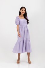 COPEN PLEATED PUFF SLEEVE COTTON MAXI DRESS