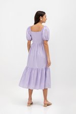 COPEN PLEATED PUFF SLEEVE COTTON MAXI DRESS