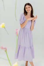 COPEN PLEATED PUFF SLEEVE COTTON MAXI DRESS
