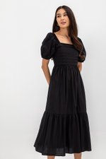 COPEN PLEATED PUFF SLEEVE COTTON MAXI DRESS