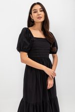 COPEN PLEATED PUFF SLEEVE COTTON MAXI DRESS