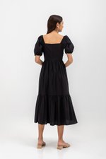 COPEN PLEATED PUFF SLEEVE COTTON MAXI DRESS