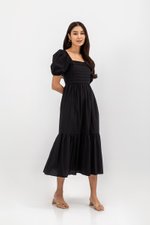 COPEN PLEATED PUFF SLEEVE COTTON MAXI DRESS