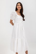 COPEN PLEATED PUFF SLEEVE COTTON MAXI DRESS