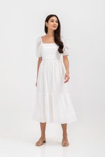 COPEN PLEATED PUFF SLEEVE COTTON MAXI DRESS