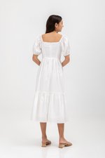 COPEN PLEATED PUFF SLEEVE COTTON MAXI DRESS