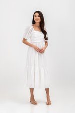 COPEN PLEATED PUFF SLEEVE COTTON MAXI DRESS