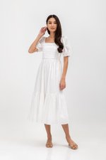 COPEN PLEATED PUFF SLEEVE COTTON MAXI DRESS