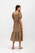COPEN PLEATED PUFF SLEEVE COTTON MAXI DRESS