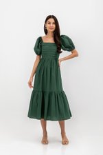COPEN PLEATED PUFF SLEEVE COTTON MAXI DRESS