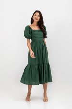 COPEN PLEATED PUFF SLEEVE COTTON MAXI DRESS