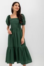 COPEN PLEATED PUFF SLEEVE COTTON MAXI DRESS
