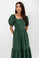 COPEN PLEATED PUFF SLEEVE COTTON MAXI DRESS