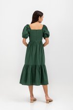 COPEN PLEATED PUFF SLEEVE COTTON MAXI DRESS