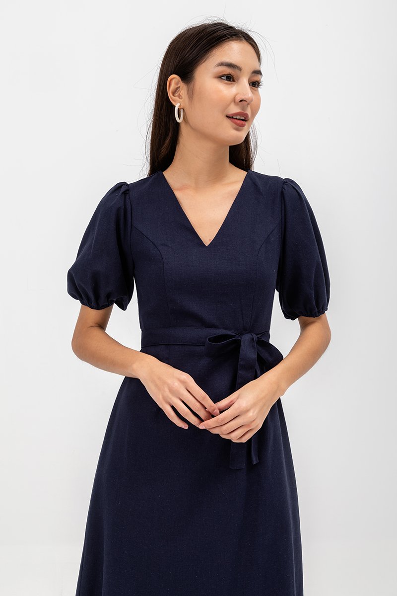 JERIELLE LINEN MIDI DRESS W SASH