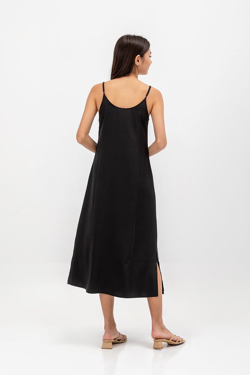 CATE SATIN SCOOP NECK BUTTONDOWN SLIP DRESS