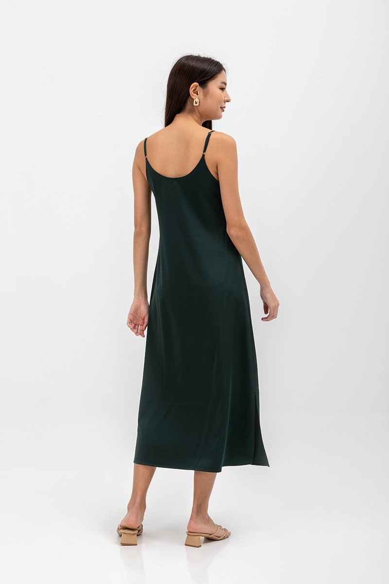 CATE SATIN SCOOP NECK BUTTONDOWN SLIP DRESS