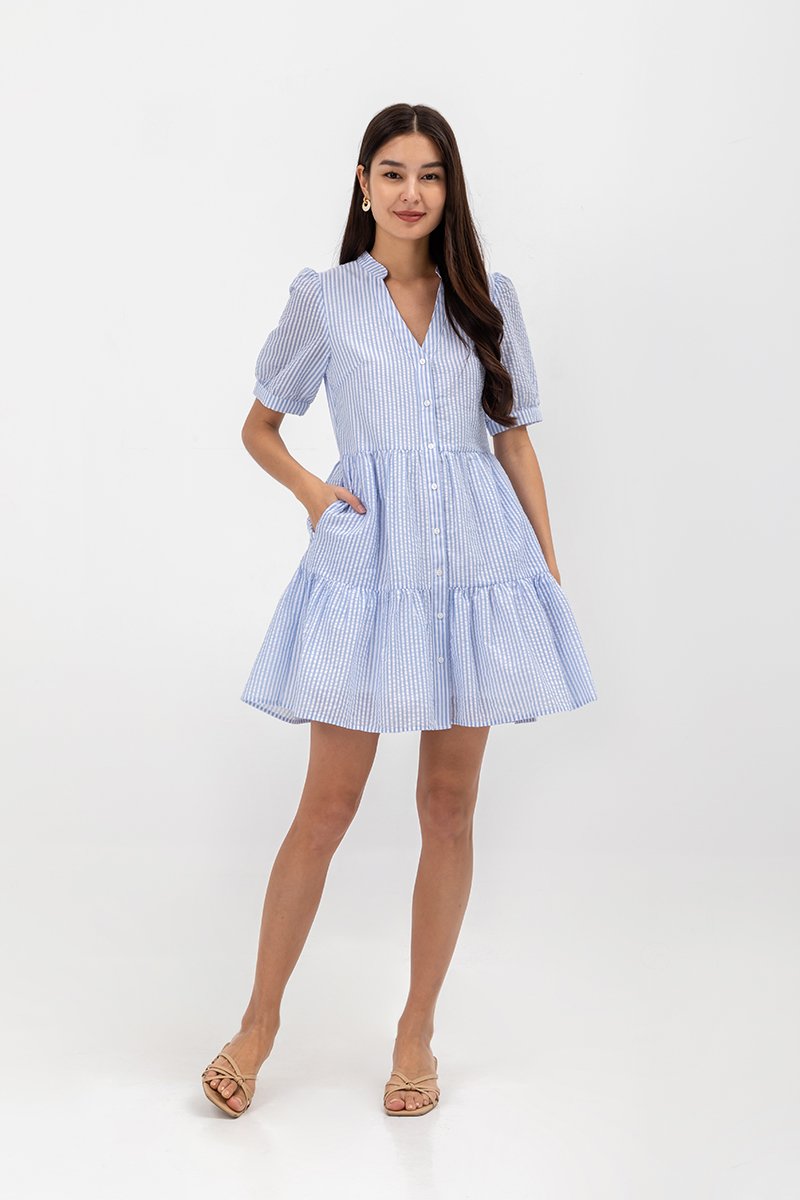 SCARLETT STRIPED NOTCH COLLAR MINI DRESS