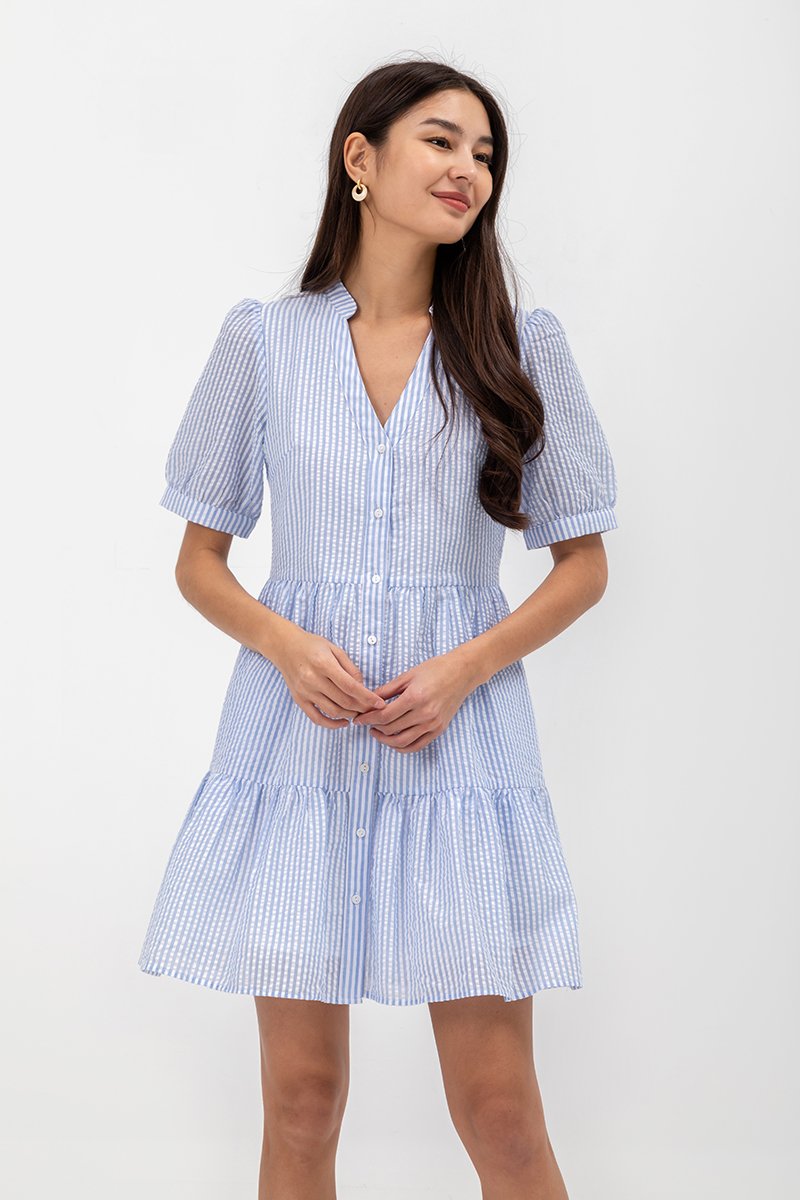 SCARLETT STRIPED NOTCH COLLAR MINI DRESS