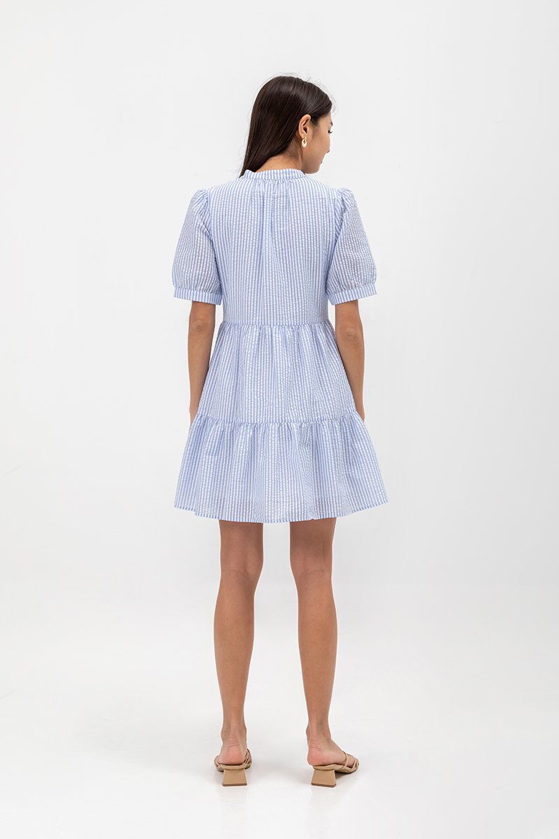 SCARLETT STRIPED NOTCH COLLAR MINI DRESS