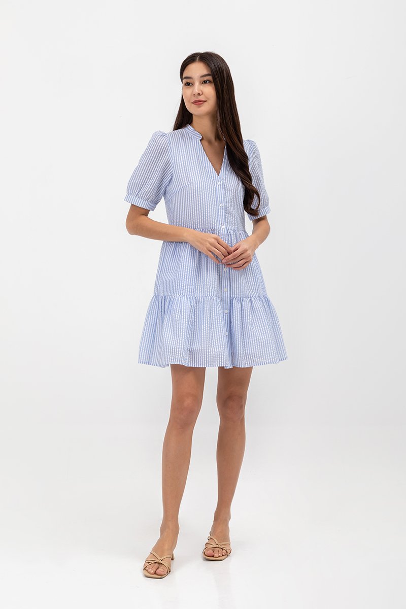 SCARLETT STRIPED NOTCH COLLAR MINI DRESS