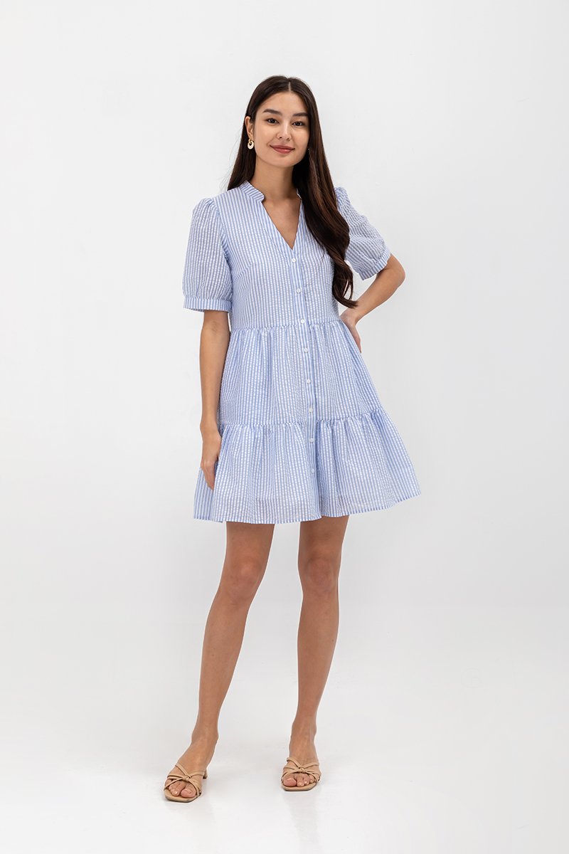 SCARLETT STRIPED NOTCH COLLAR MINI DRESS