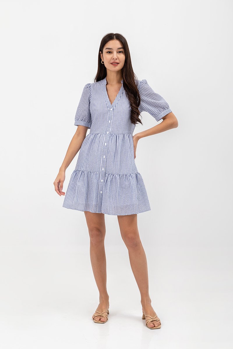SCARLETT STRIPED NOTCH COLLAR MINI DRESS