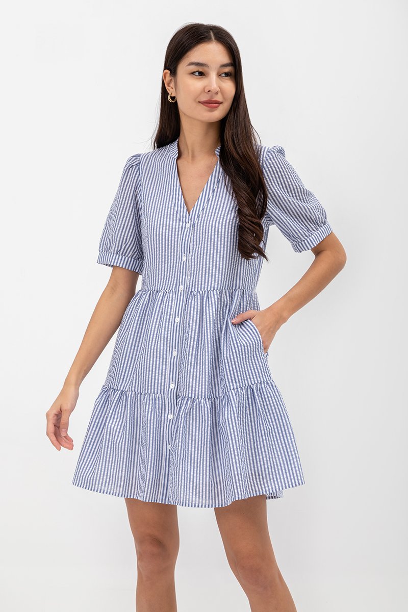 SCARLETT STRIPED NOTCH COLLAR MINI DRESS