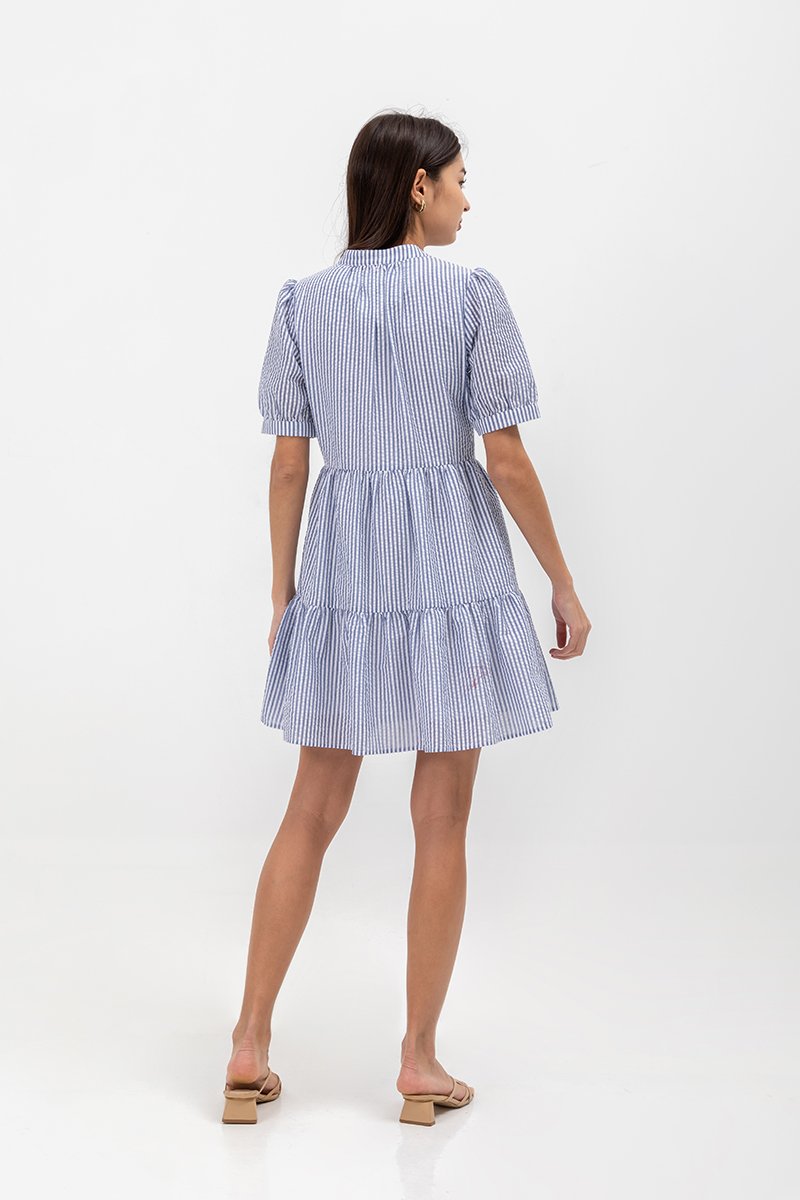 SCARLETT STRIPED NOTCH COLLAR MINI DRESS