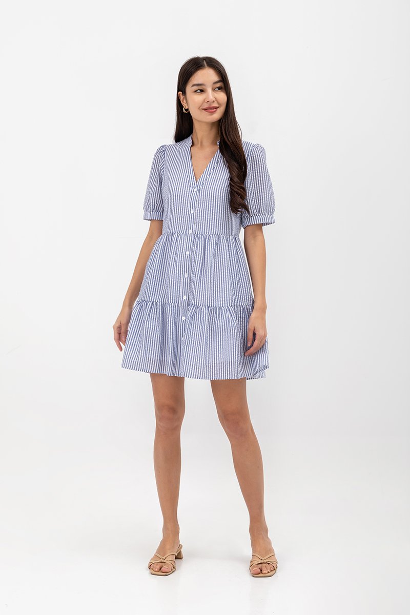 SCARLETT STRIPED NOTCH COLLAR MINI DRESS