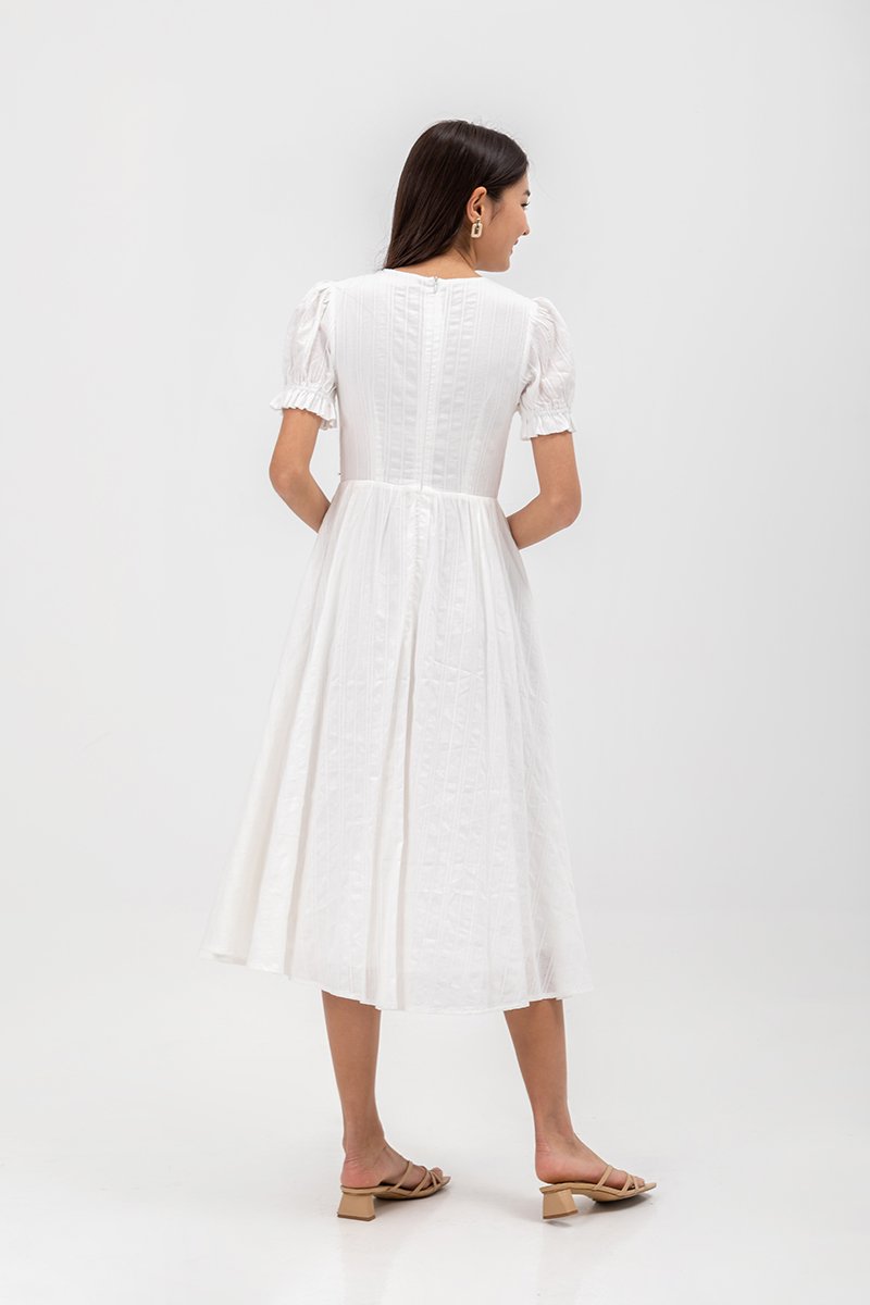 LAREINA TEXTURED V NECK MIDI DRESS